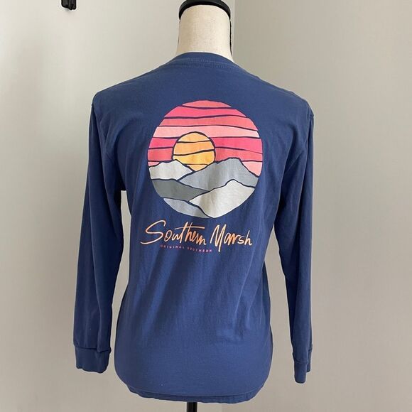 Southern Marsh Blue size Large T-Shirt Paper Mountains Long Sleeve Kid’s Unisex - Picture 1 of 7